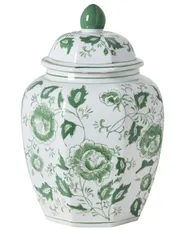 Vase mit Deckel FERROL 29 cm Porzellan Weiß / Grün_1052924