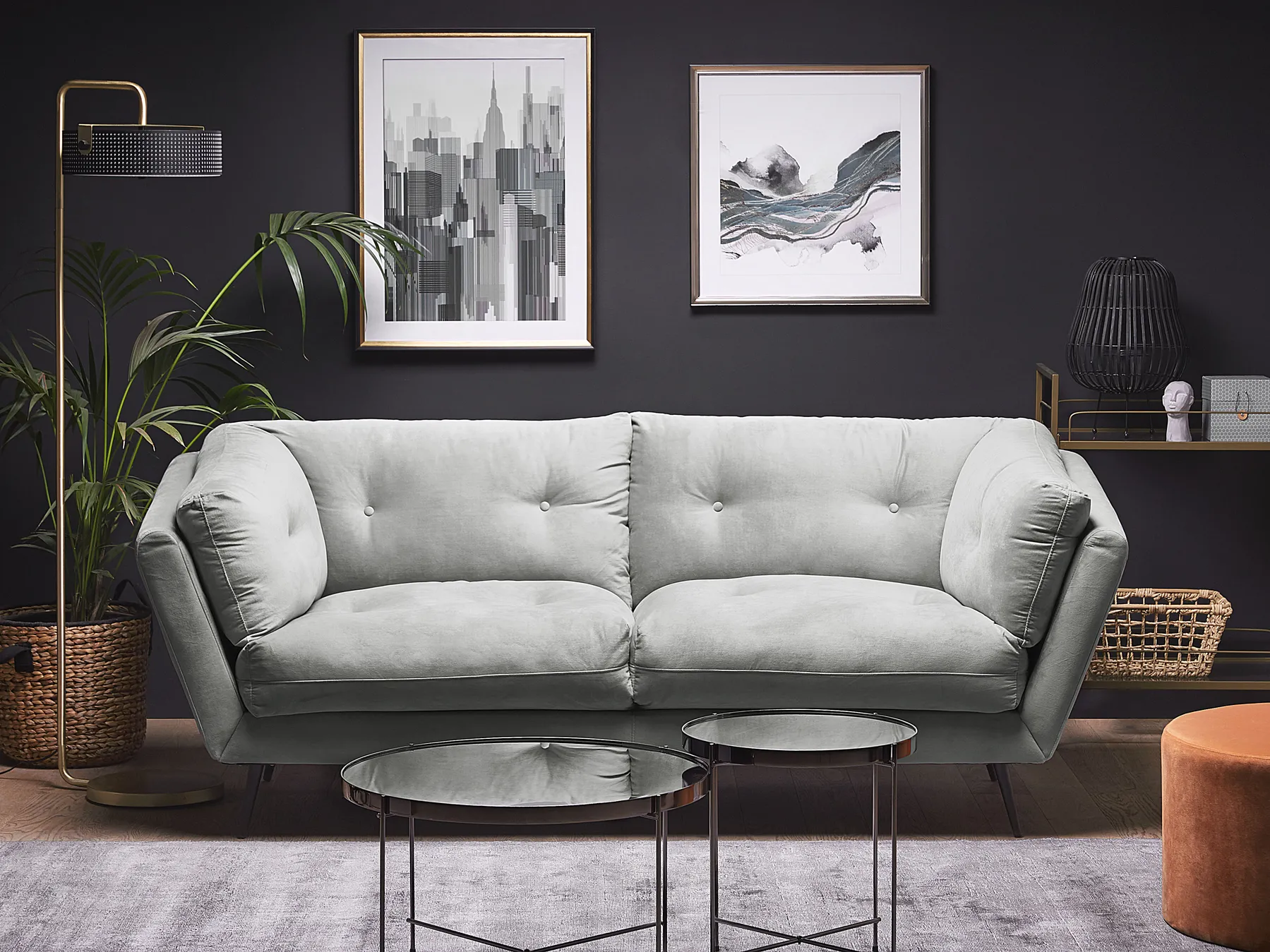 Sofa 3 Seater LENVIK Velvet Grey_784802