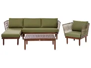 Lounge Set mit Tisch 4-Sitzer CREMONA Akazienholz Dunkelbraun / Grün rechtsseitig_1099800