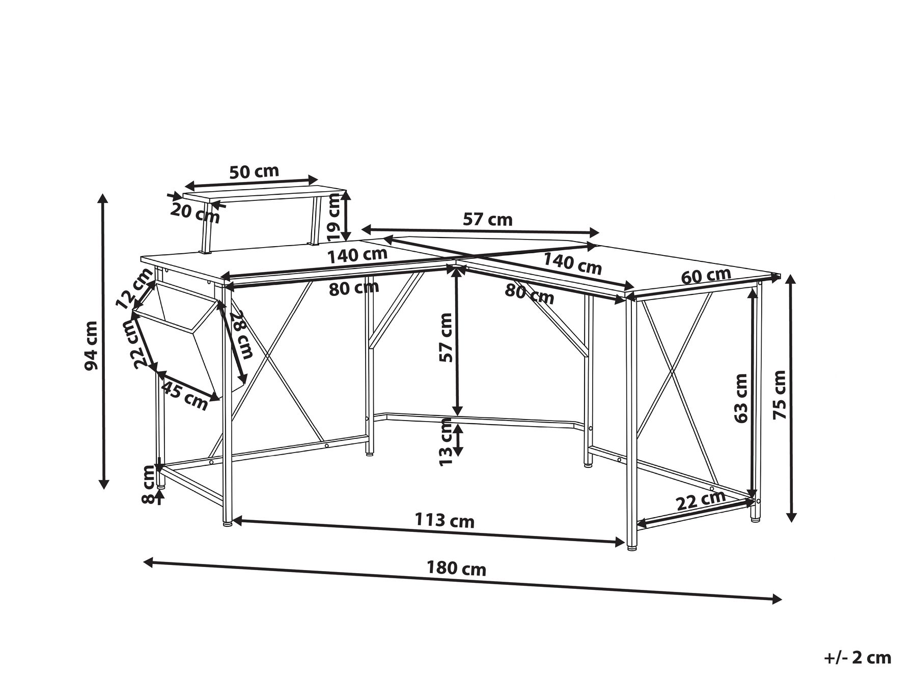 Eckschreibtisch TACONY 180 cm 140 cm mit Stauraum Weiß_1044280