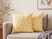 Dekokissen 2er Set TRITELEIA 45 x 45 cm Samtstoff Gelb Blumenmuster_1184704
