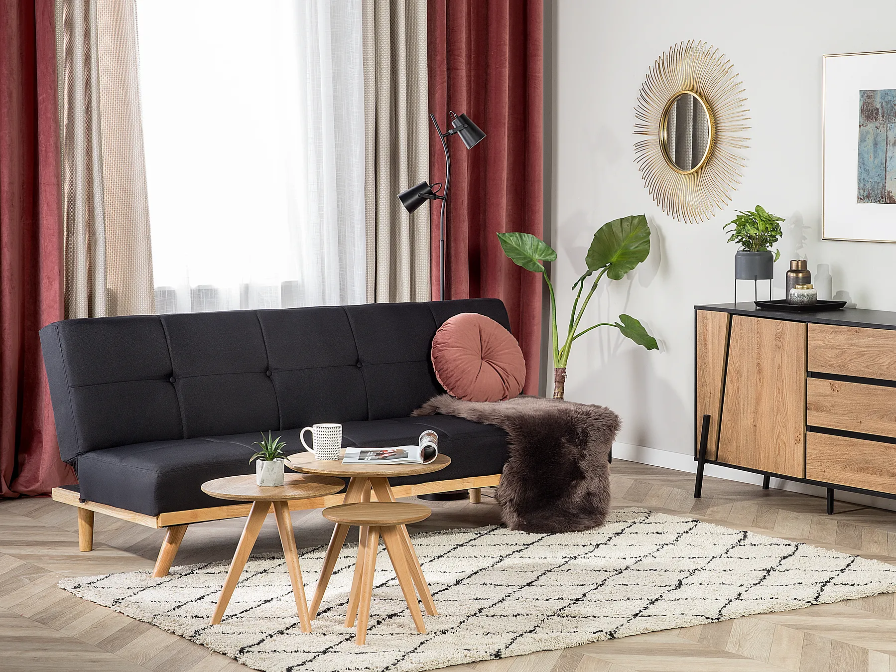 Sofa Bed 3 Seater FROYA Fabric Black_722416