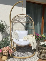Hängesessel mit Gestell ALBA Polyrattan Naturfarben_808972