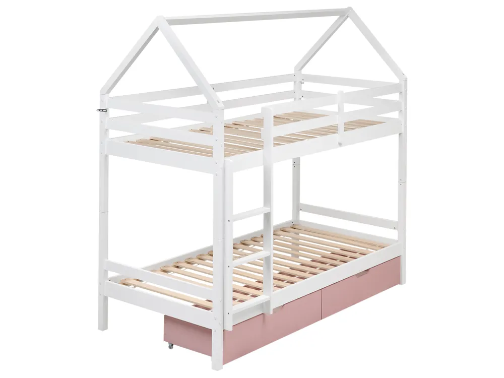 Bunk Bed with Drawers TERNAS Pine Wood Pink 90 x 200 cm (EU Single)_988856