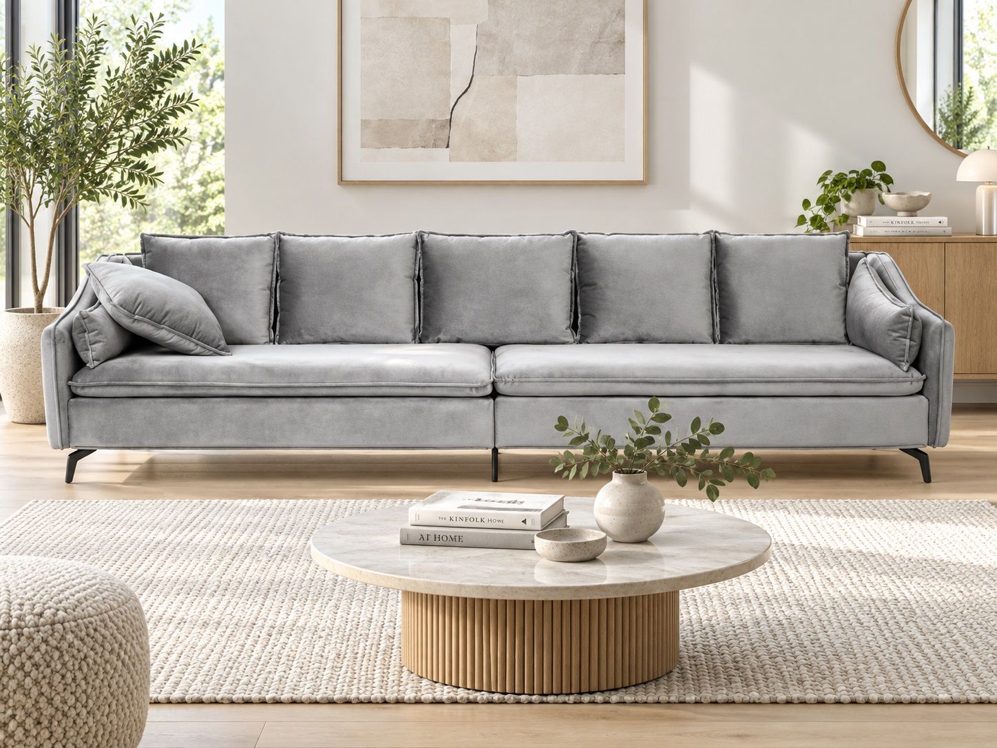 Sofa 4-Sitzer AURE Samtstoff Hellgrau | Beliani.ch