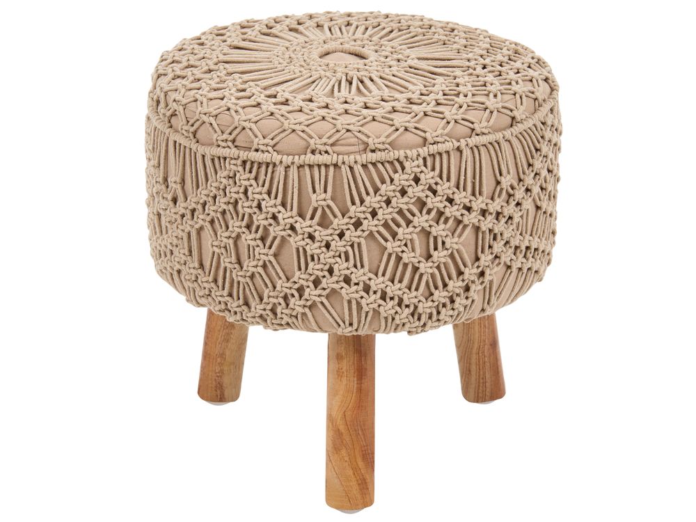 Hocker Makramee MANZAI Baumwolle Dunkelbeige