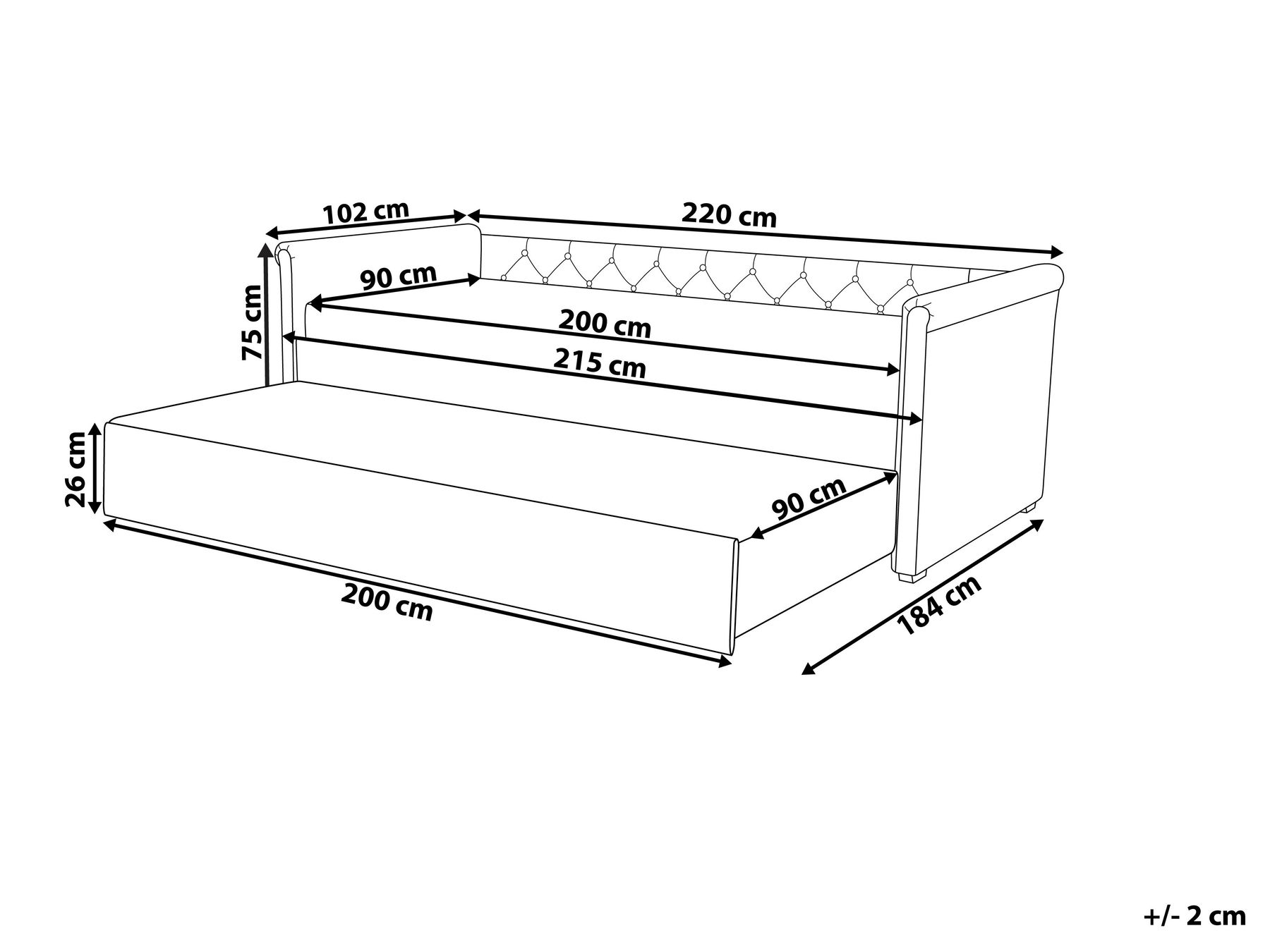 Trundle Bed Fabric LIBOURNE 90 x 200 cm (EU Single) Dark Green_912551