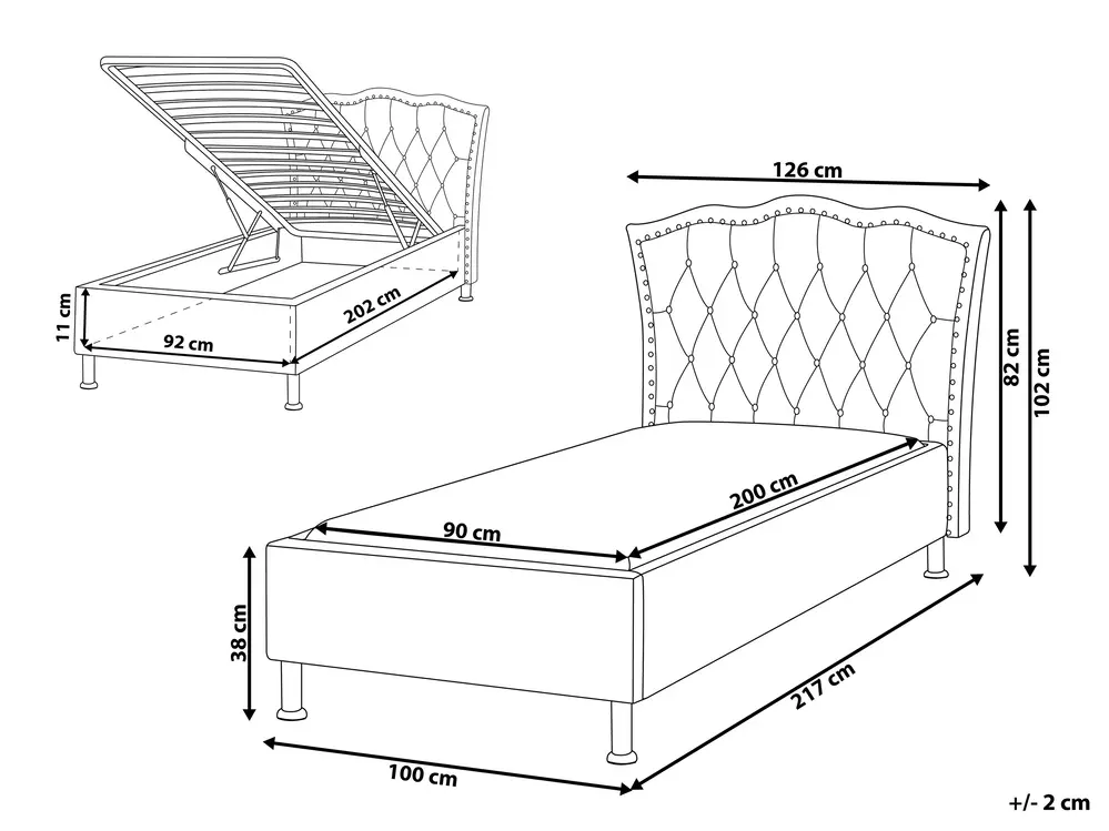 Bett mit Stauraum METZ Samtstoff Grau 90 x 200 cm_861417