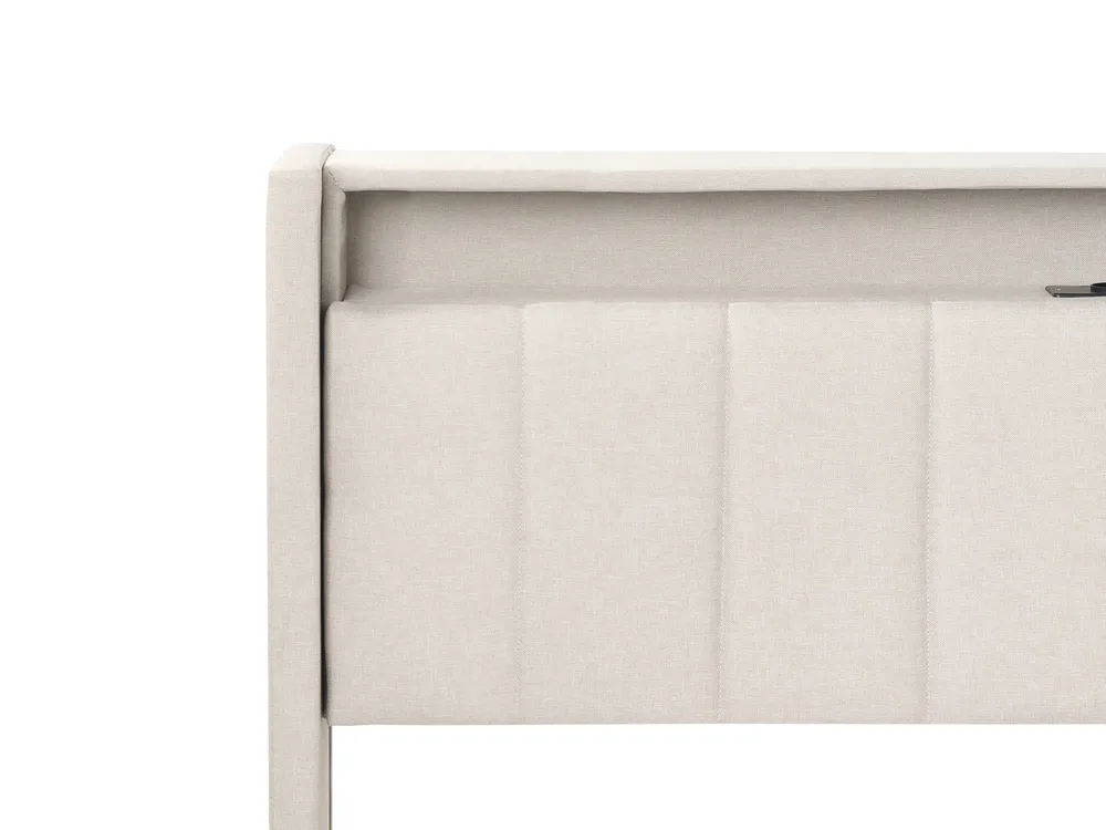 Bett mit LED BEAULIEU Stoff Beige 160 x 200 cm mit Stauraum mit USB-Anschluss_993541