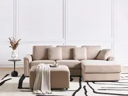 Ecksofa 4-Sitzer KOHLO mit Ottomane Stoff Taupe linksseitig_945151