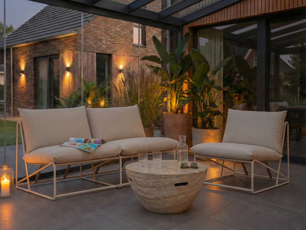 Gartensofa Set 3-Sitzer PICO Metall Hellbeige_1049210