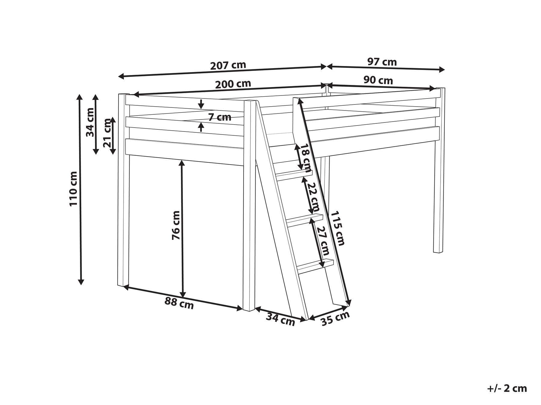 Halbhochbett Kiefernholz ASCOUX 90 x 200 cm Rosa_962477