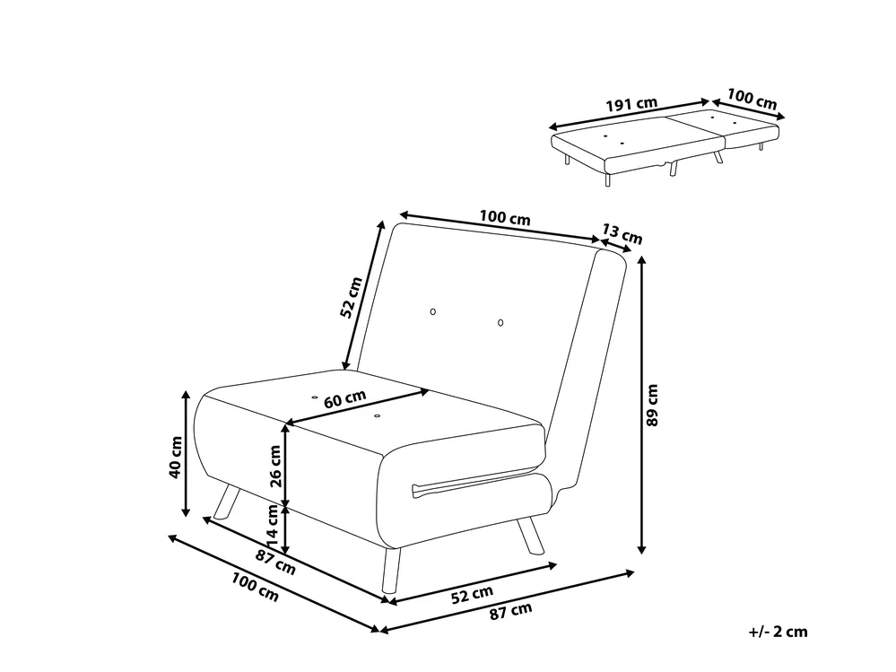 Single Sofa Bed FARRIS Fabric Black_733256