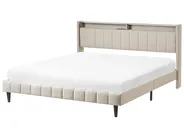 Bett mit LED BEAULIEU Stoff Beige 180 x 200 cm mit Stauraum mit USB-Anschluss_993536