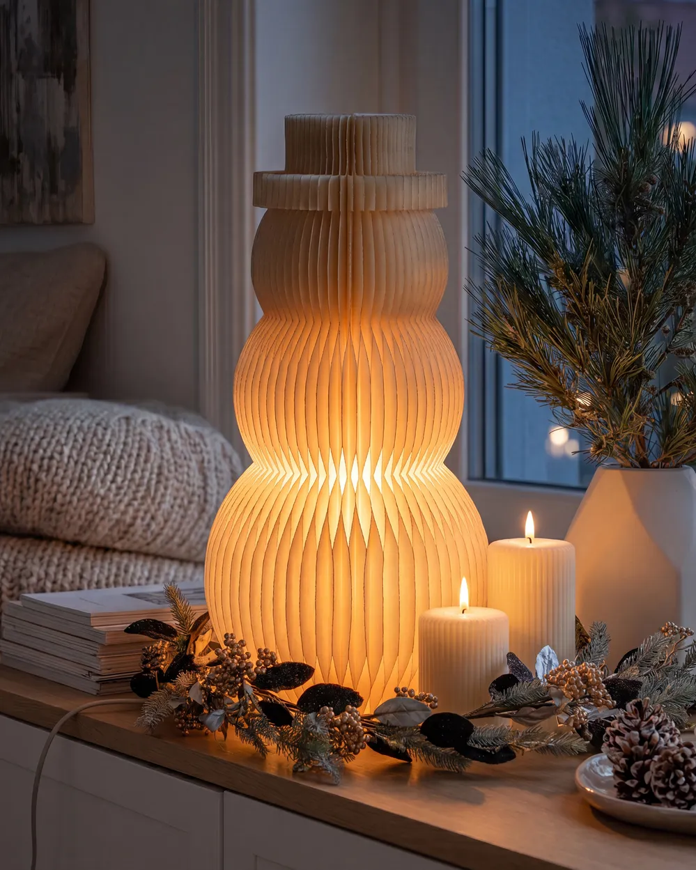 Weihnachtsdekoration Tischlampe BANGA 51 cm Schneemann Beige_1115343