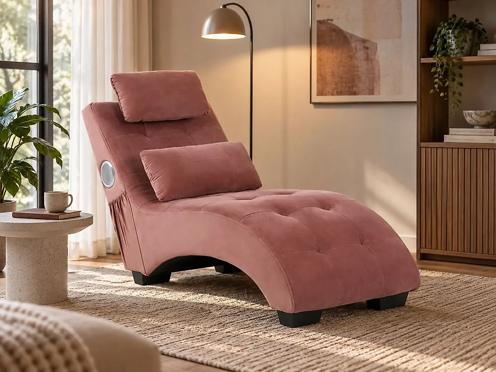 Chaiselongue SIMORRE mit Bluetooth-Lautsprecher Samtstoff Pastellrosa_1179157
