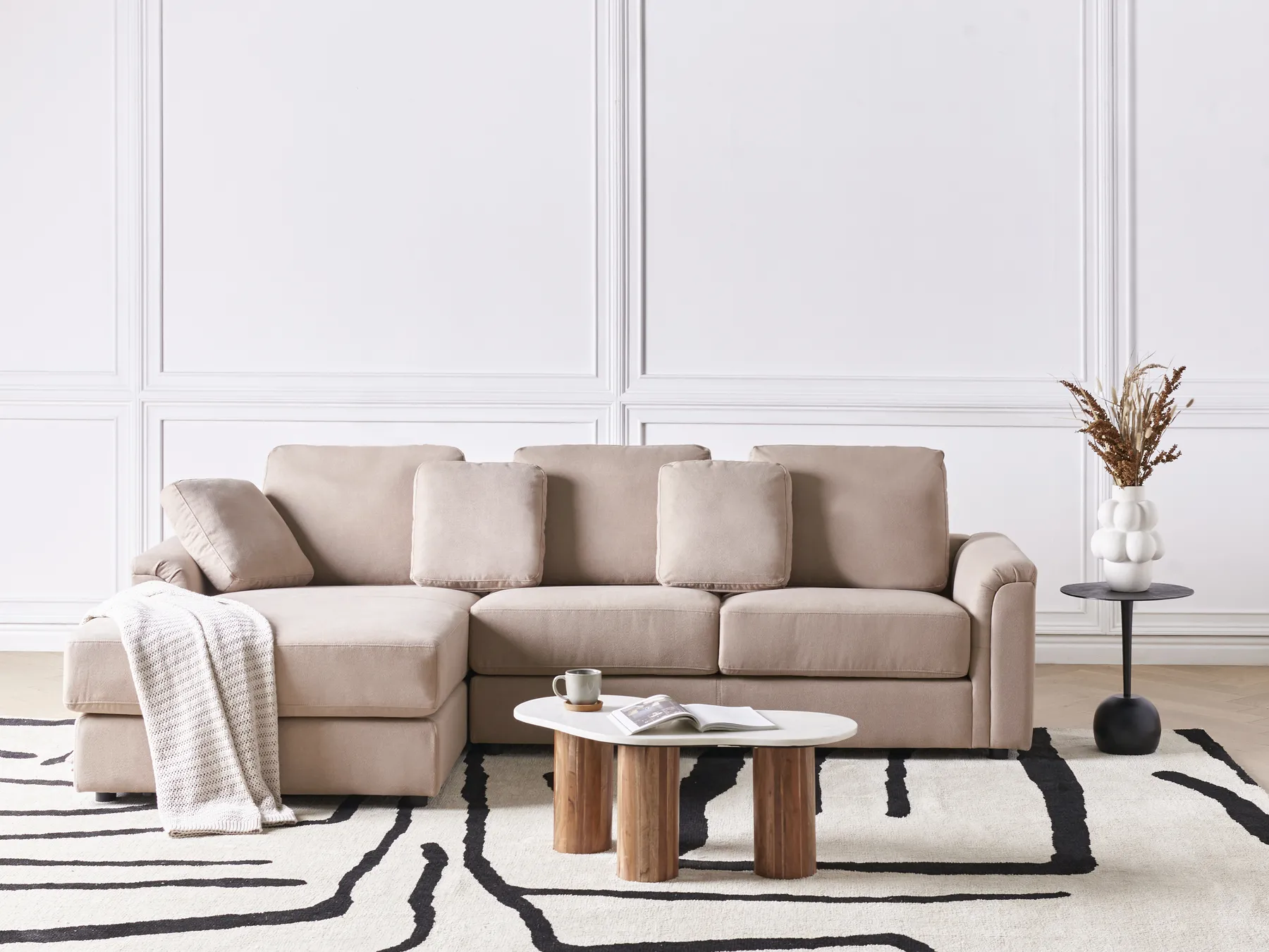 Corner Sofa 4 Seater KOHLO Fabric Taupe Right Hand_945110