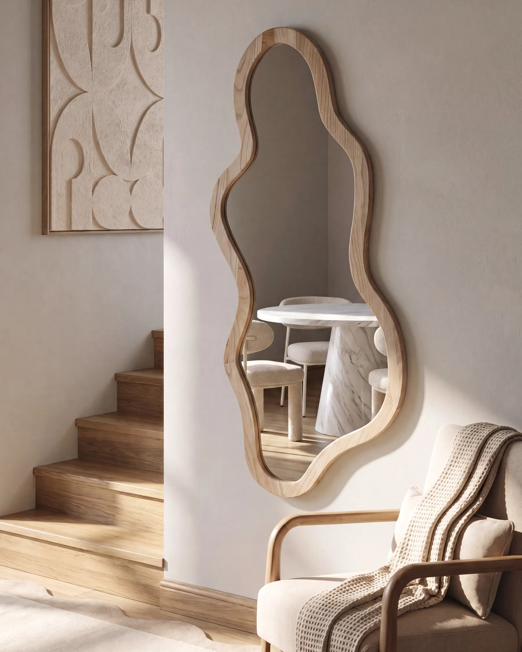 Wall Mirror MONTVALEN 59 cm 150 cm Paulownia Wood Light Brown_1120523