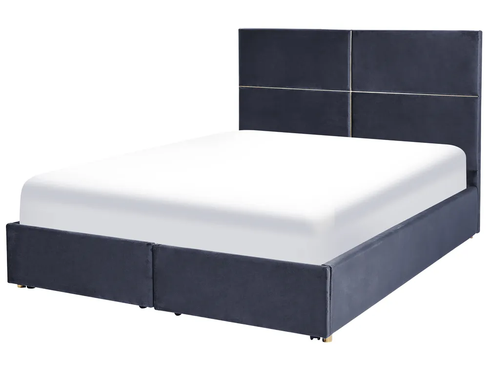 Bett mit Stauraum VERNOYES Samtstoff Schwarz 160 x 200 cm_861448