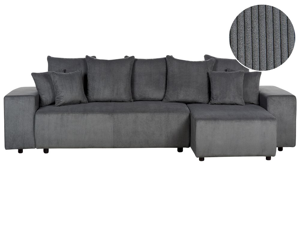 Corner Sofa Bed LUSPA with Storage Corduroy Dark Grey Left Hand