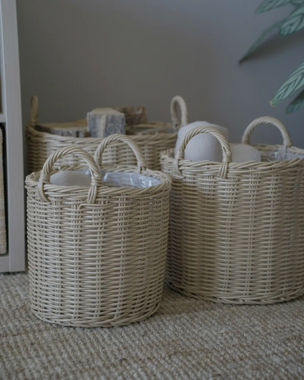Set of 3 Wicker Planters PENDULA 33/37/45 cm PE Rattan Natural_991887