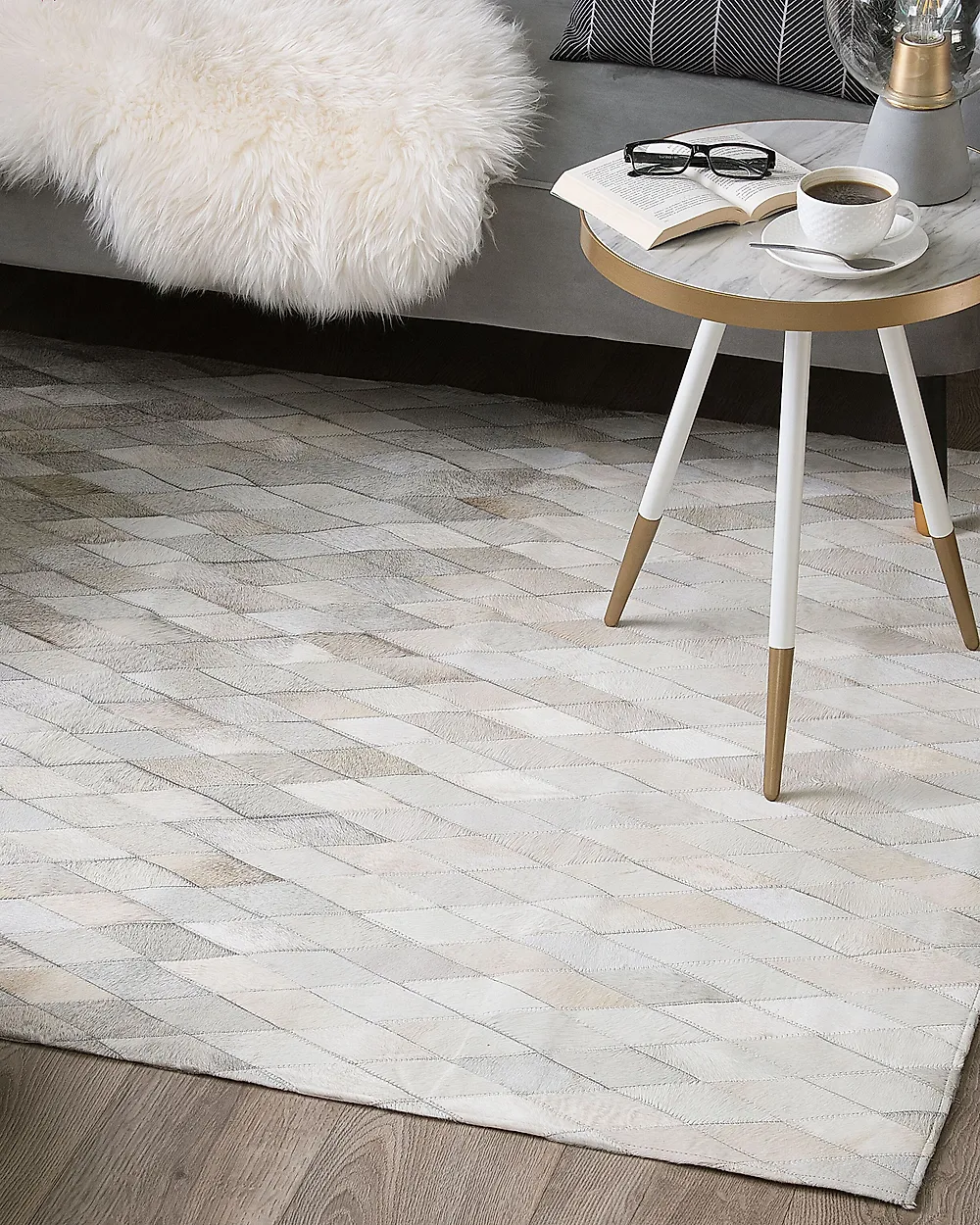 Rug MALDAN Beige 160 x 230 cm Leather_1179253