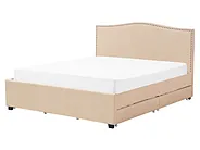Bed with Storage Drawers MONTPELLIER Fabric Beige 160 x 200 cm (EU King Size)_754244