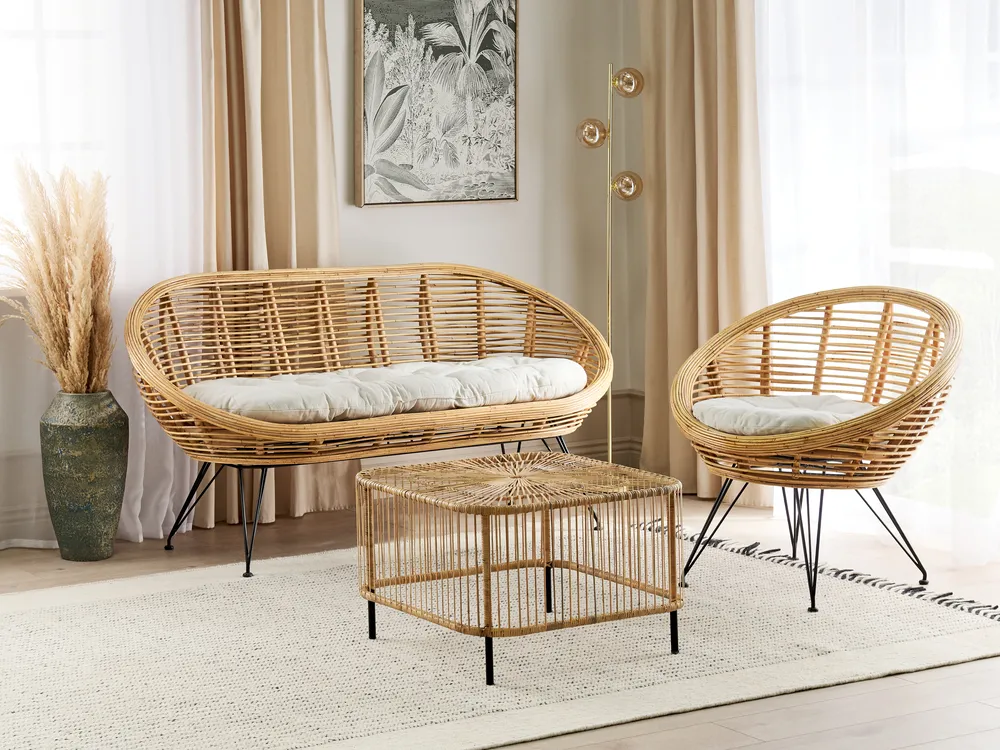 Lounge Set mit Tisch 3-Sitzer MARATEA/CESENATICO Rattan Naturfarben_878407