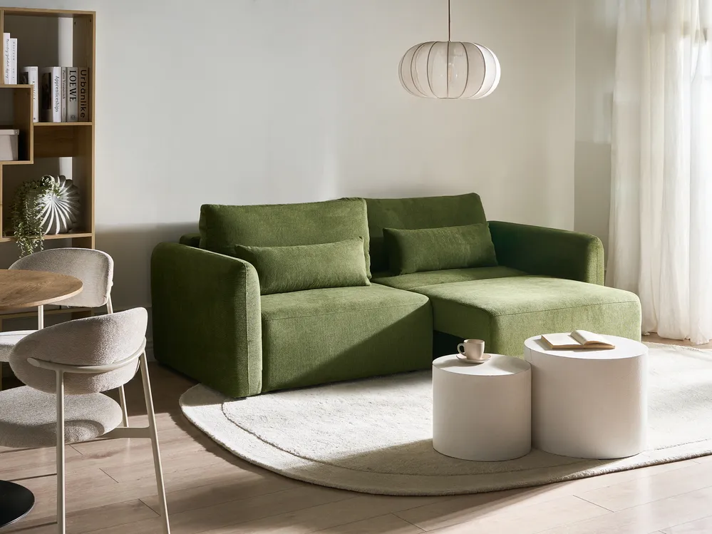 Schlafsofa 3-Sitzer VAXHOLM mit Stauraum Stoff Grün