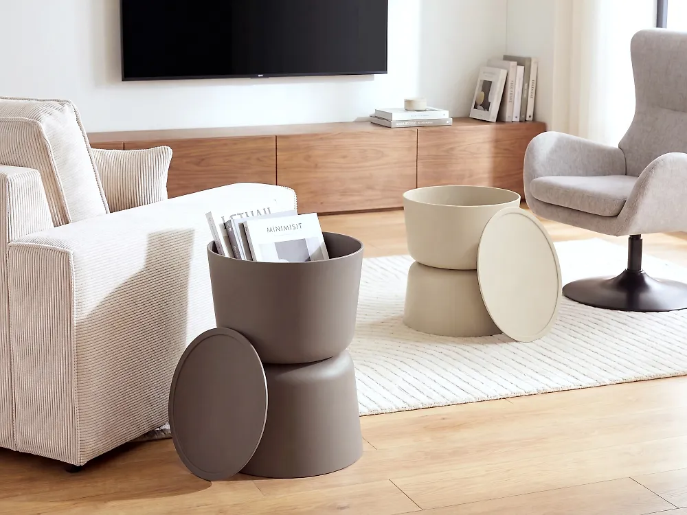 Set van 2 bijzettafels ATACAMA 32/40 cm 32/40 cm Bruin Beige_1172083