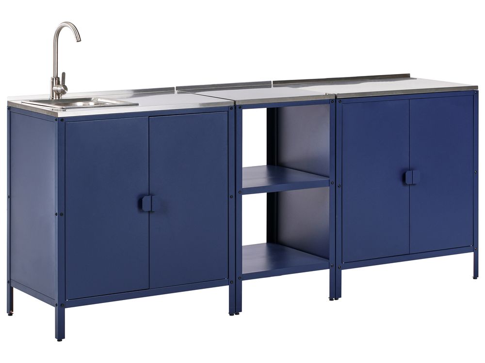 Outdoor-Küche 3er Set mit Spüle VILAMA Blau Metall