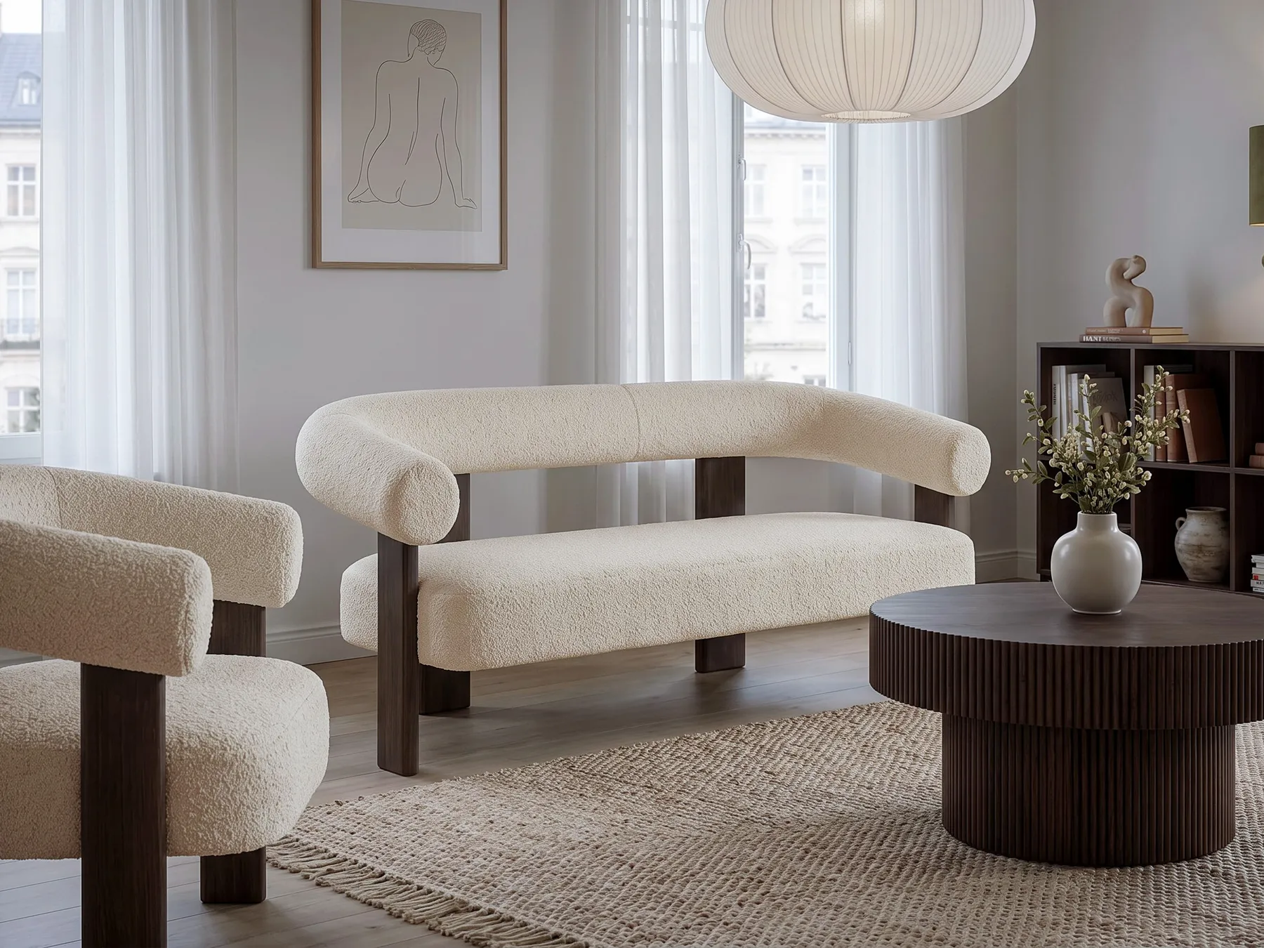 Sofa 2-Sitzer ILBRO Bouclé Cremeweiß / Dunkelbraun_984850
