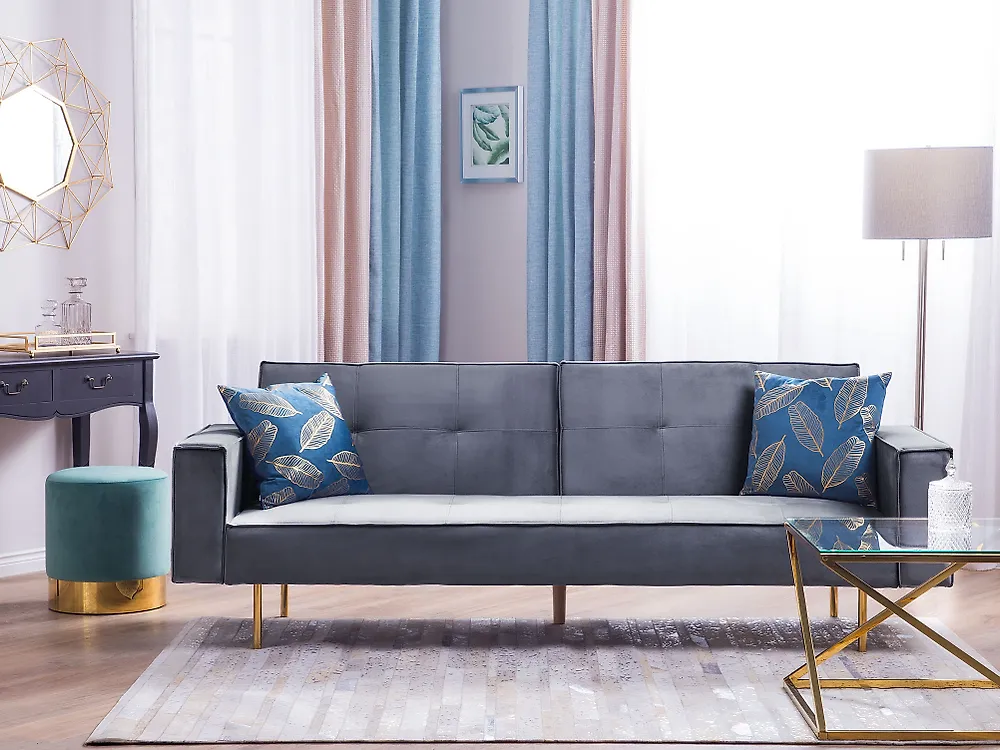 Schlafsofa 3-Sitzer VISNES Samtstoff Grau_1176821