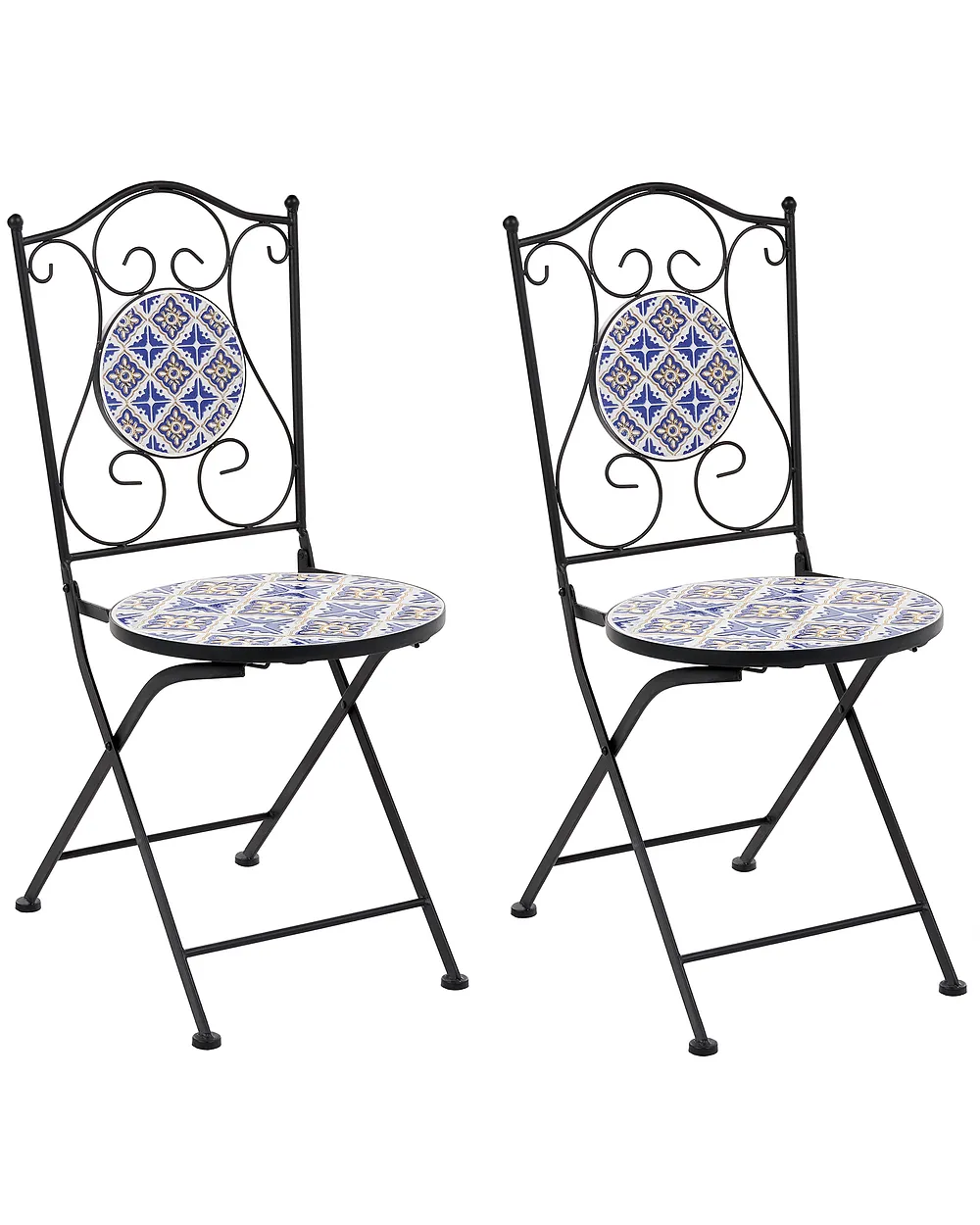 Set of 2 Garden Chairs SIPONTO Folding Metal White/ Blue