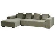 Corner Sofa 4 Seater LUNGO with Ottoman Corduroy Green Right Hand_962330