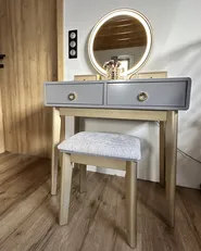 Schminktisch mit Spiegel und Hocker FEDRY LED Grau_940187