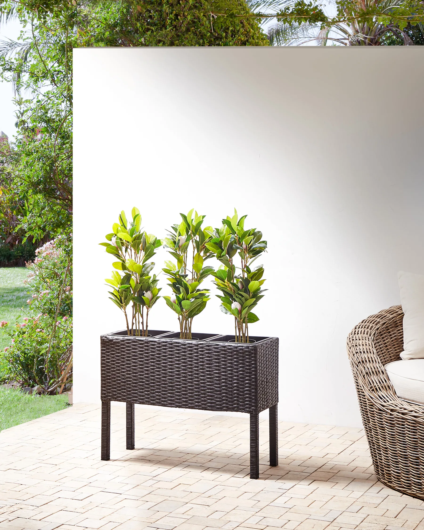 Blumentopf mit Beinen CARAGANA 77 cm Polyrattan Dunkelbraun_896837