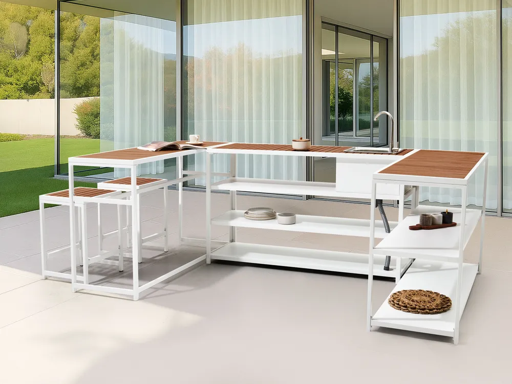 Outdoor-Küche mit Spüle AVETRANA Braun / Weiß Metall_1055886