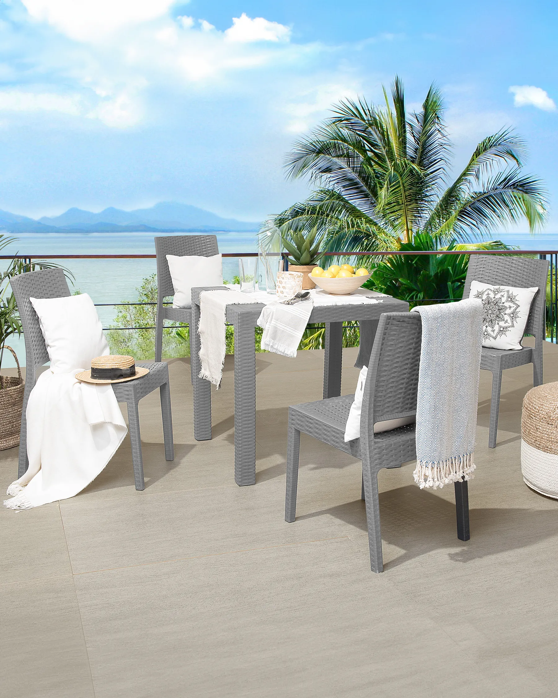 Set of 4 Garden Chairs FOSSANO Synthetic Material Light Grey_744616