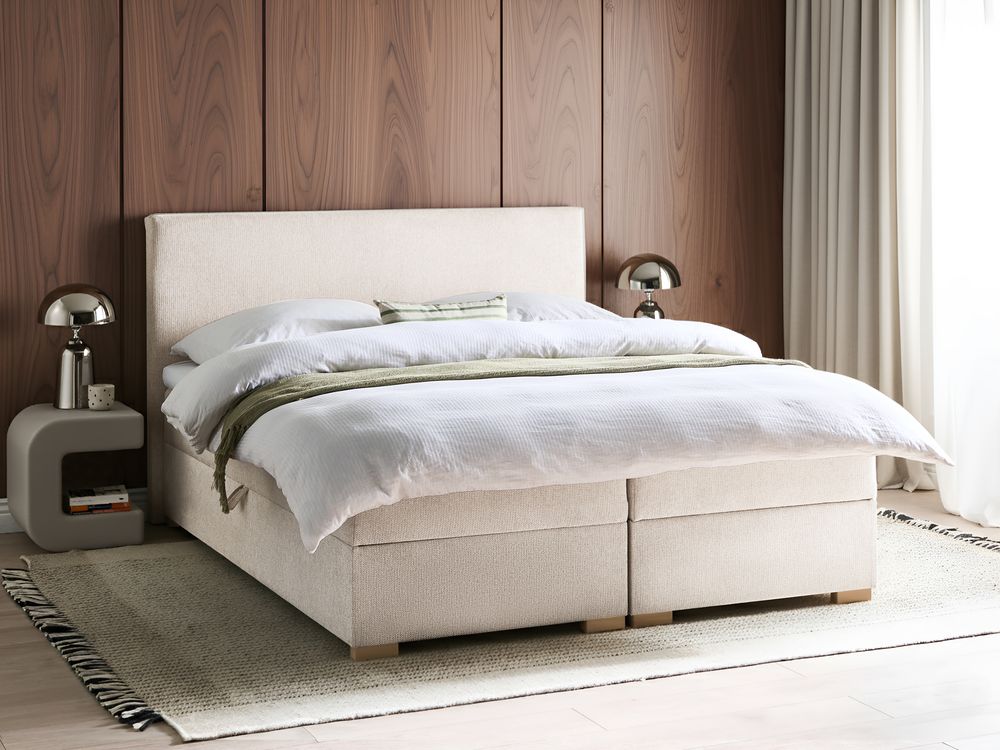 Boxspring met opbergruimte MAJOR Stof Lichtbeige 160 x 200 cm