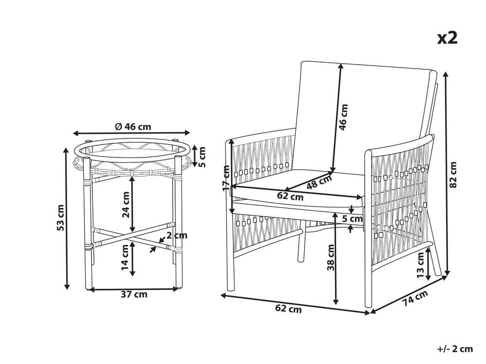 Bistro Set inkl. Kissen LEVICO Metall Weiß_930874