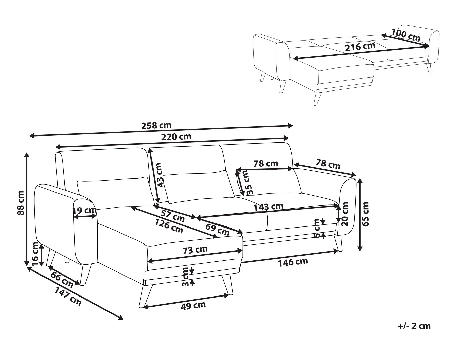 Corner Sofa Bed 3 Seater OLLSTA Fabric Black Right Hand_939301