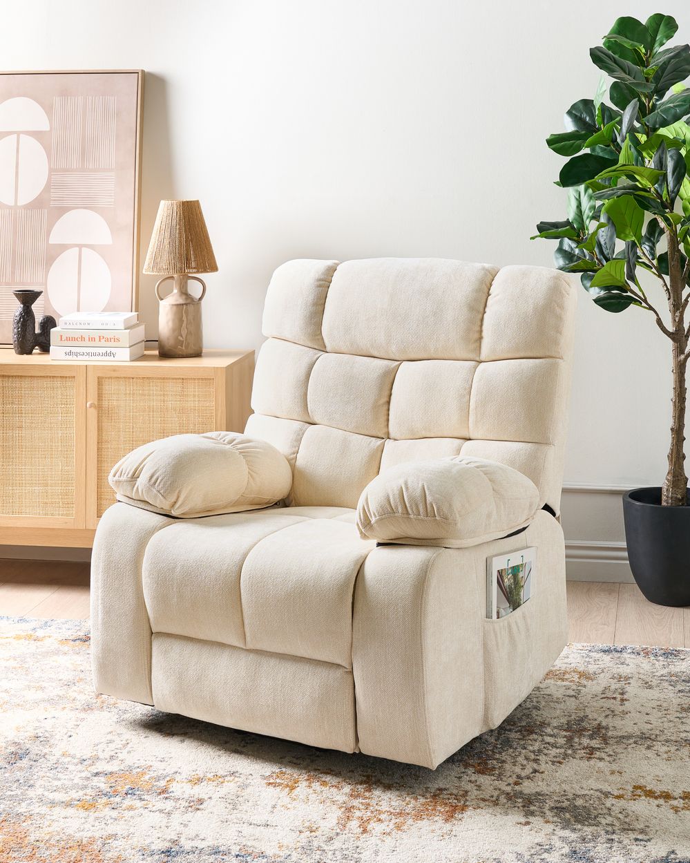 Fauteuil inclinable électrique ARES Repose-pieds inclus Tissu Beige clair