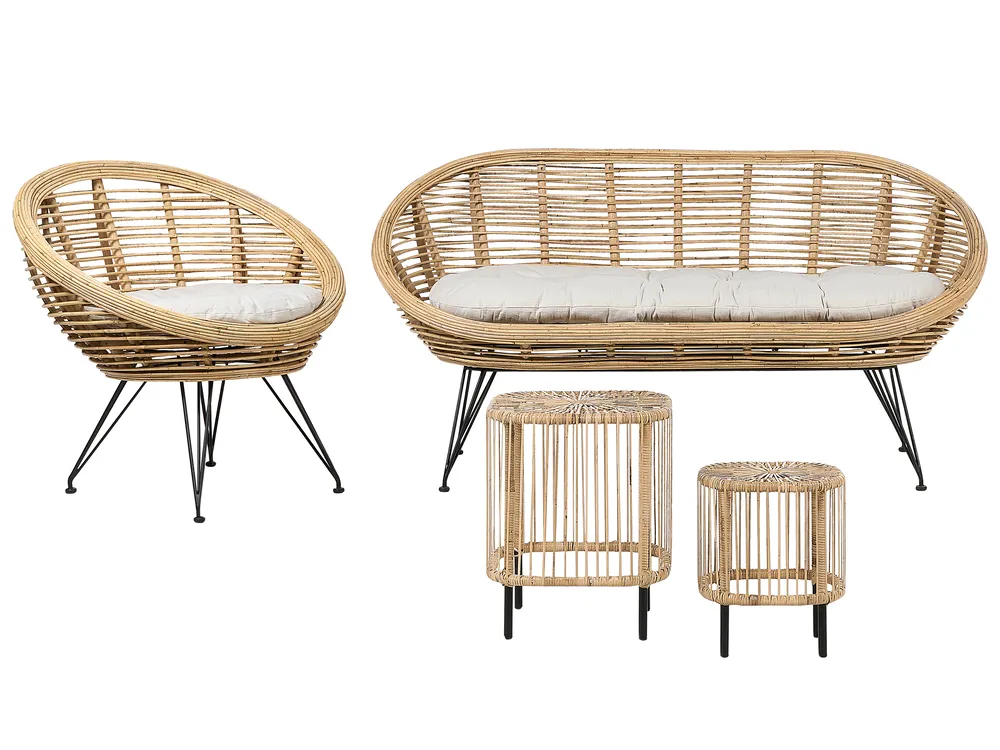 Lounge Set mit Tisch 3-Sitzer MARATEA/CESENATICO Rattan Naturfarben