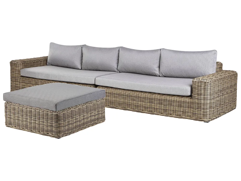 Garten Ecksofa mit Ottomane 6-Sitzer PALERMO modular Polyrattan Hellbraun_929221