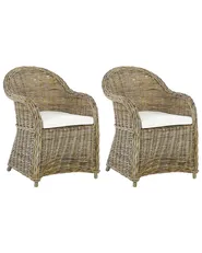 Gartensessel 2er Set mit Auflagen SUSUA Rattan Naturfarben_824174