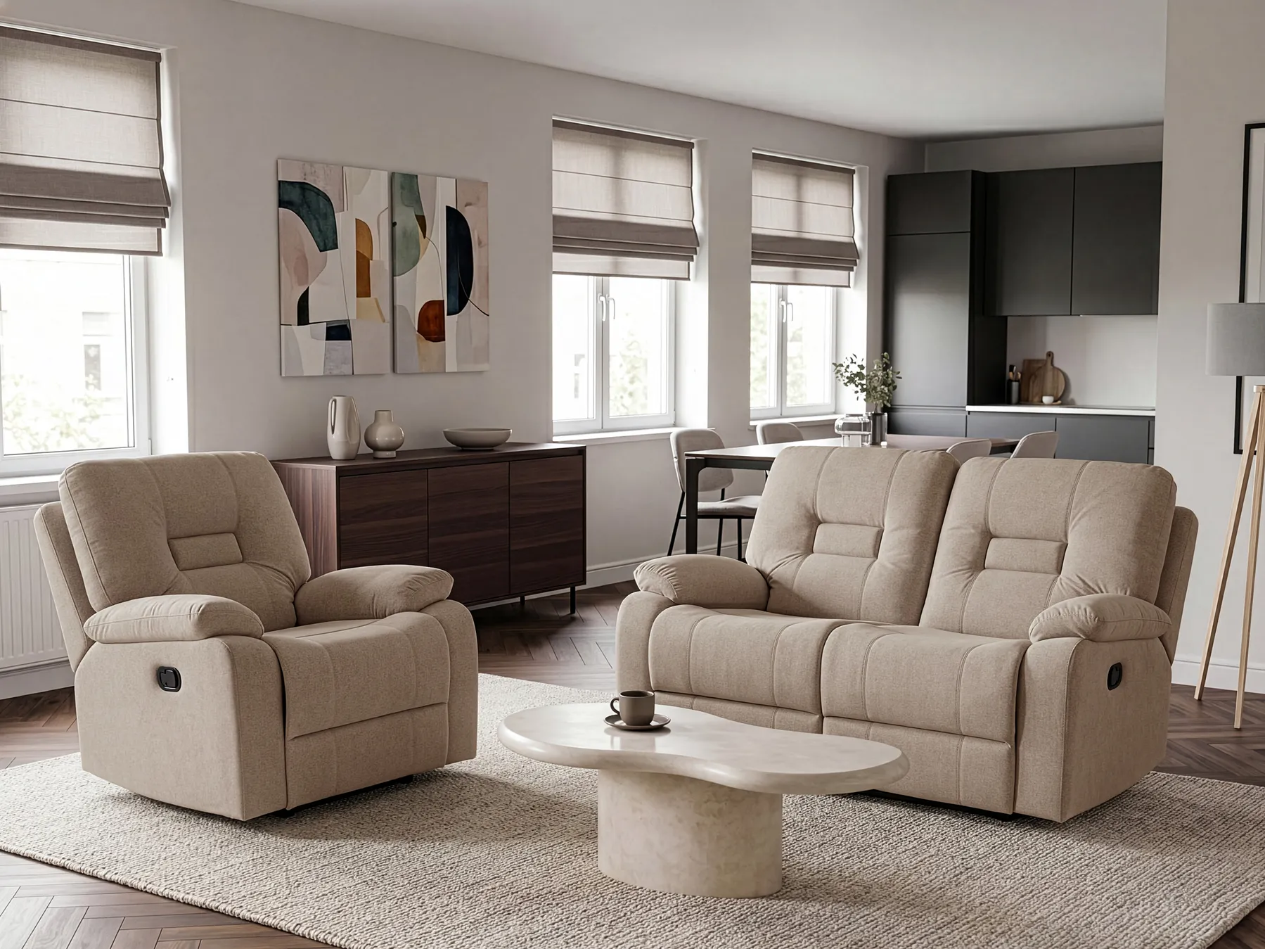 Sofa Set manuell verstellbar 3-Sitzer BERGEN Stoff Taupe_1107165