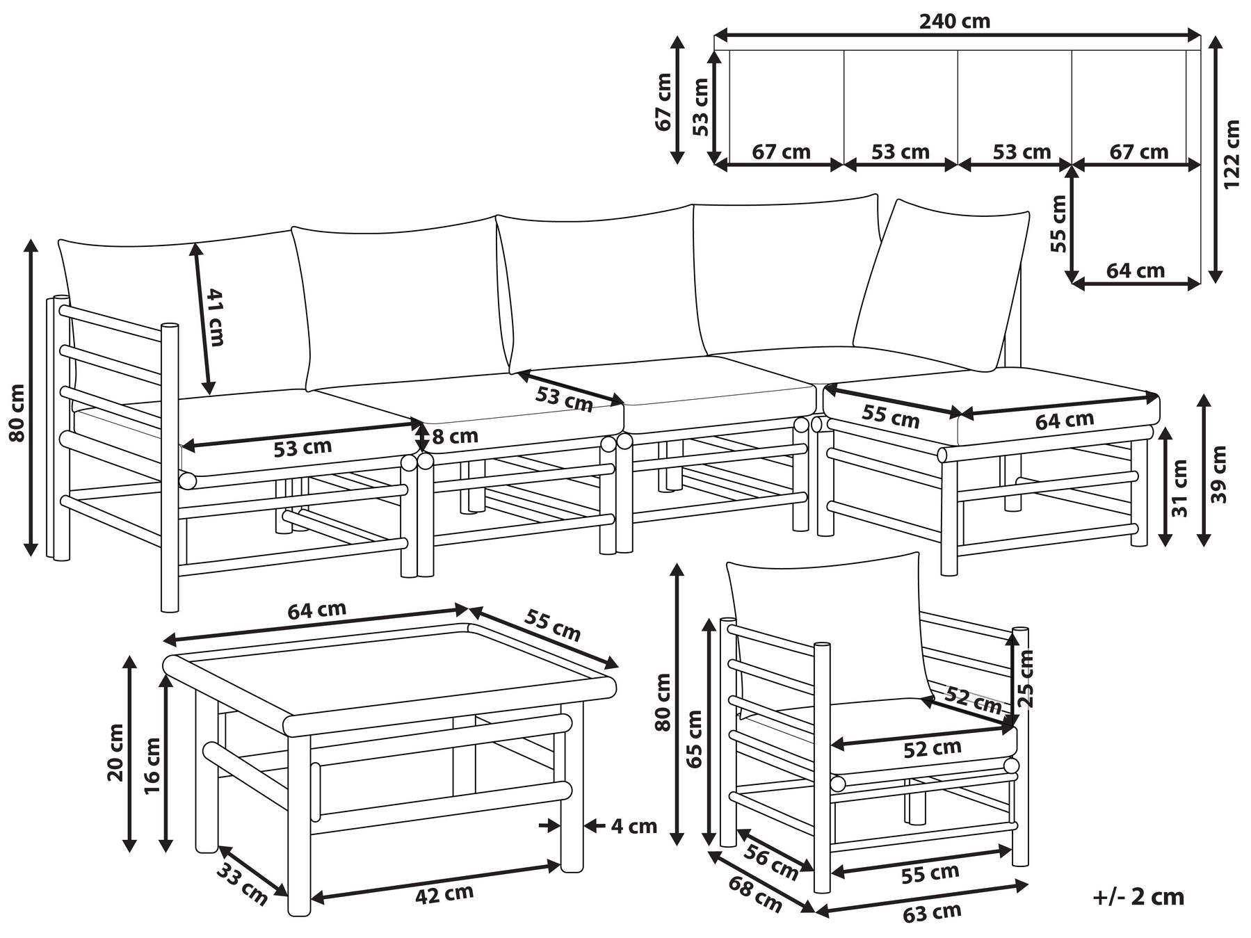 Garden Lounge Set with Table 6 Seater CERRETO Bamboo Taupe Left Hand_909189