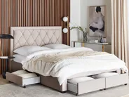 Bett mit Schubladen LIEVIN Samtstoff Beige 160 x 200 cm_858031