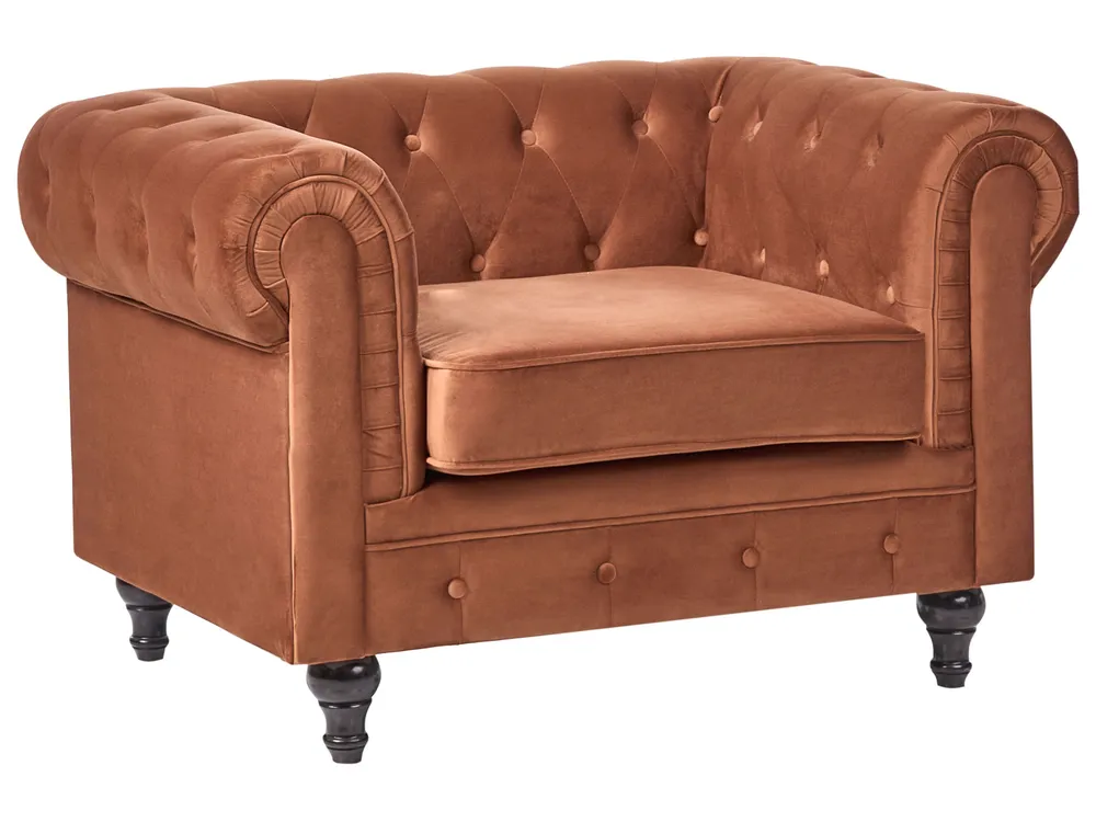 Living Room Set 4 Seater CHESTERFIELD Velvet Golden Brown_1036595